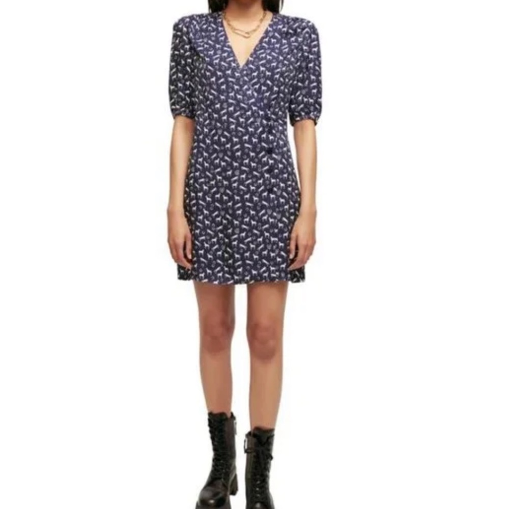 BNWT - Navy horse printed jacquard mini wrap dress